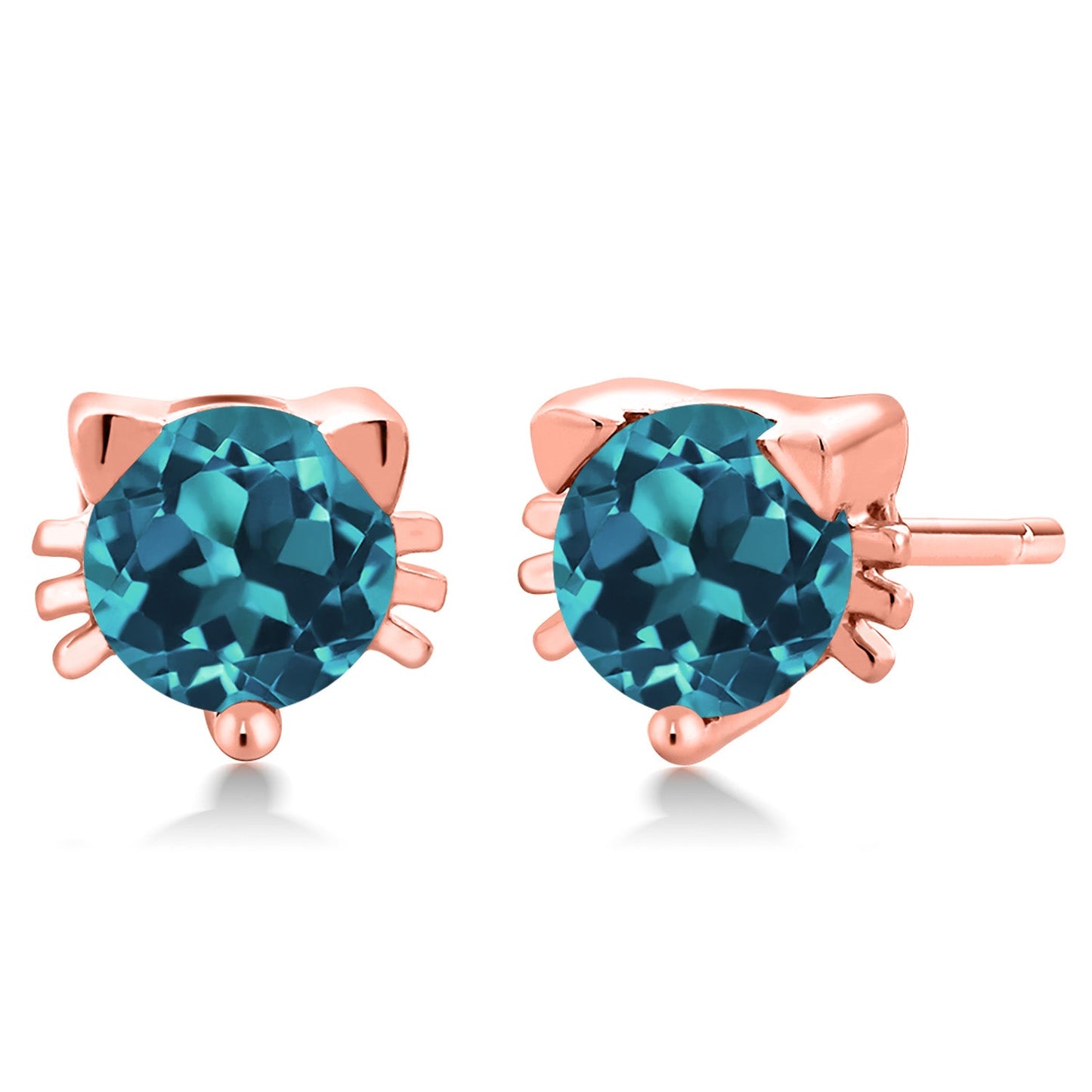 5MM Round Gemstone Birthstone Kitty Cat Stud Earrings | 925 Sterling Silver | Kitten Cat Earrings For Women Men Cat Lovers