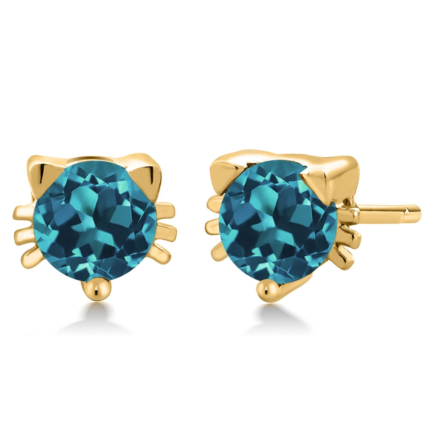 5MM Round Gemstone Birthstone Kitty Cat Stud Earrings | 925 Sterling Silver | Kitten Cat Earrings For Women Men Cat Lovers