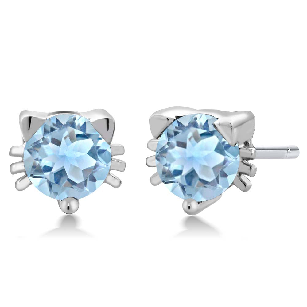 5MM Round Gemstone Birthstone Kitty Cat Stud Earrings | 925 Sterling Silver | Kitten Cat Earrings For Women Men Cat Lovers
