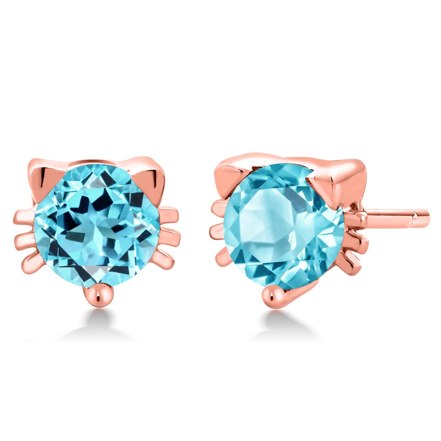 5MM Round Gemstone Birthstone Kitty Cat Stud Earrings | 925 Sterling Silver | Kitten Cat Earrings For Women Men Cat Lovers