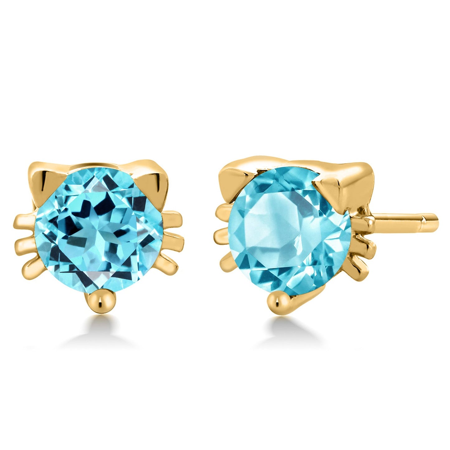 5MM Round Gemstone Birthstone Kitty Cat Stud Earrings | 925 Sterling Silver | Kitten Cat Earrings For Women Men Cat Lovers