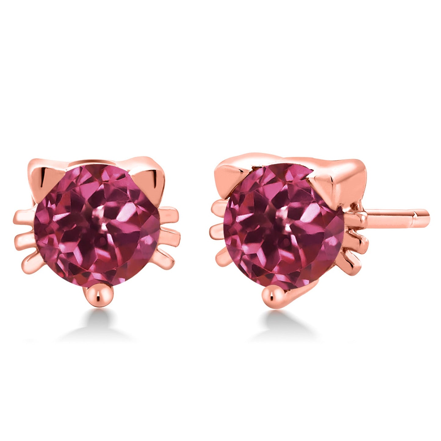 5MM Round Gemstone Birthstone Kitty Cat Stud Earrings | 925 Sterling Silver | Kitten Cat Earrings For Women Men Cat Lovers