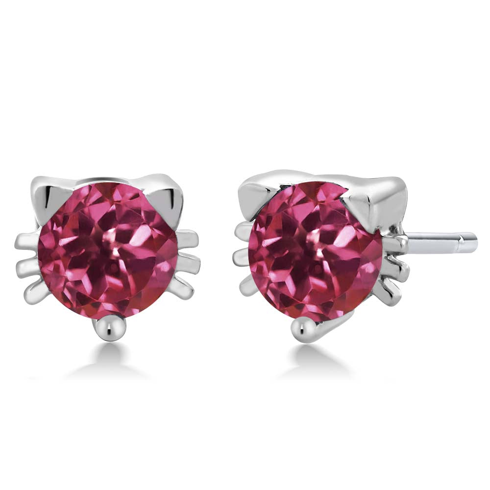5MM Round Gemstone Birthstone Kitty Cat Stud Earrings | 925 Sterling Silver | Kitten Cat Earrings For Women Men Cat Lovers