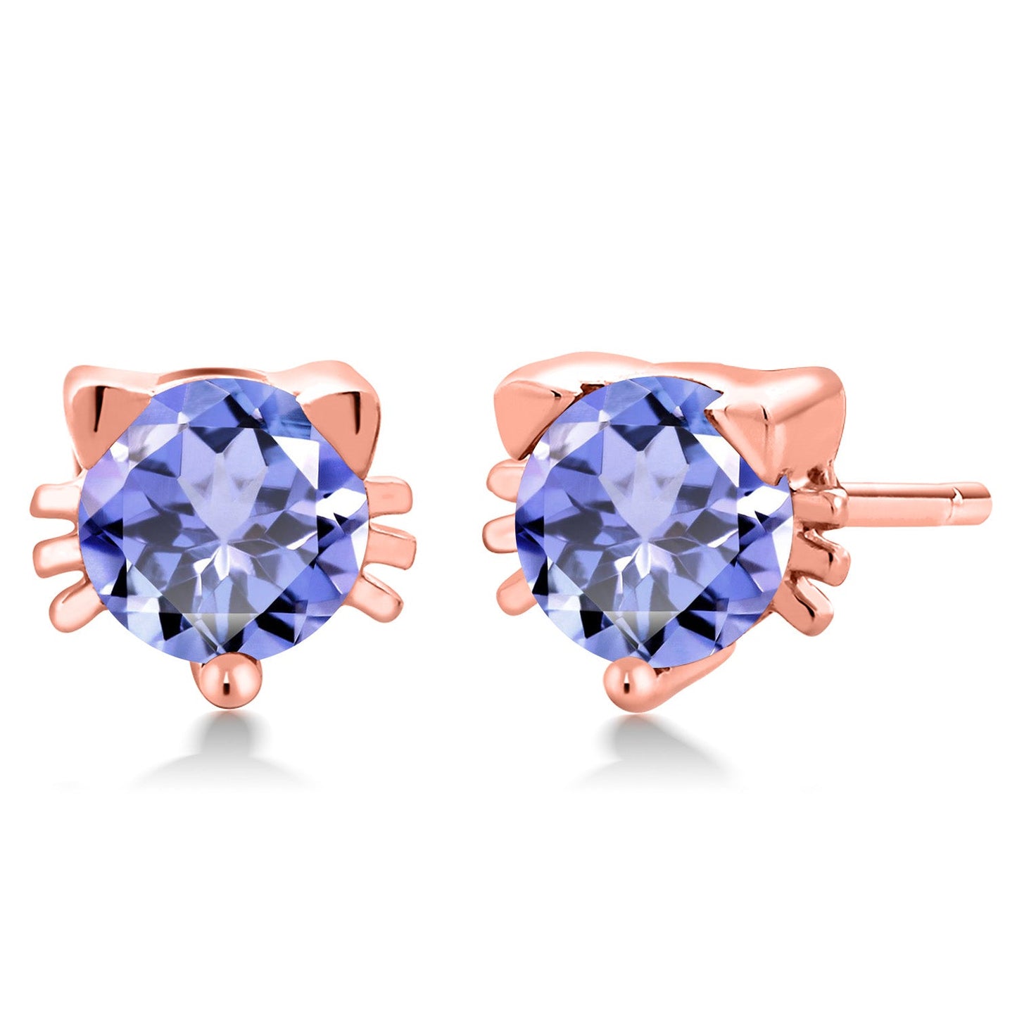 5MM Round Gemstone Birthstone Kitty Cat Stud Earrings | 925 Sterling Silver | Kitten Cat Earrings For Women Men Cat Lovers