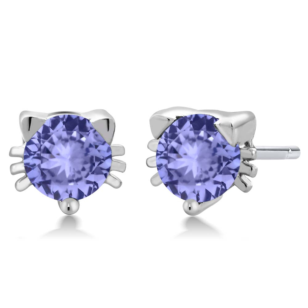 5MM Round Gemstone Birthstone Kitty Cat Stud Earrings | 925 Sterling Silver | Kitten Cat Earrings For Women Men Cat Lovers