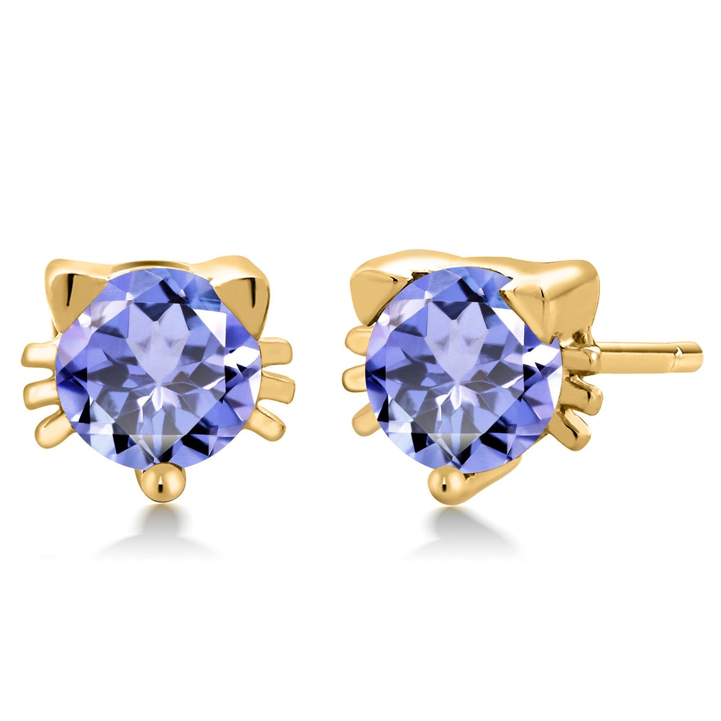 5MM Round Gemstone Birthstone Kitty Cat Stud Earrings | 925 Sterling Silver | Kitten Cat Earrings For Women Men Cat Lovers