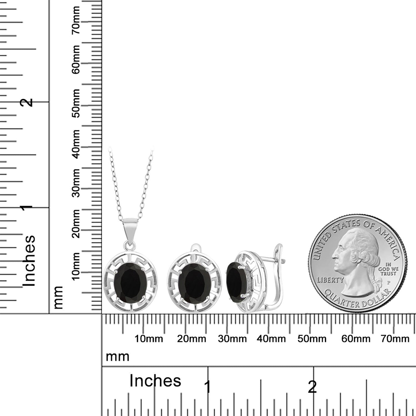 925 Sterling Silver 10X8MM Oval Gemstone Birthstone Greek Key Pendant and Earrings Jewelry Set For Women | With 18 Inch Silver Chain