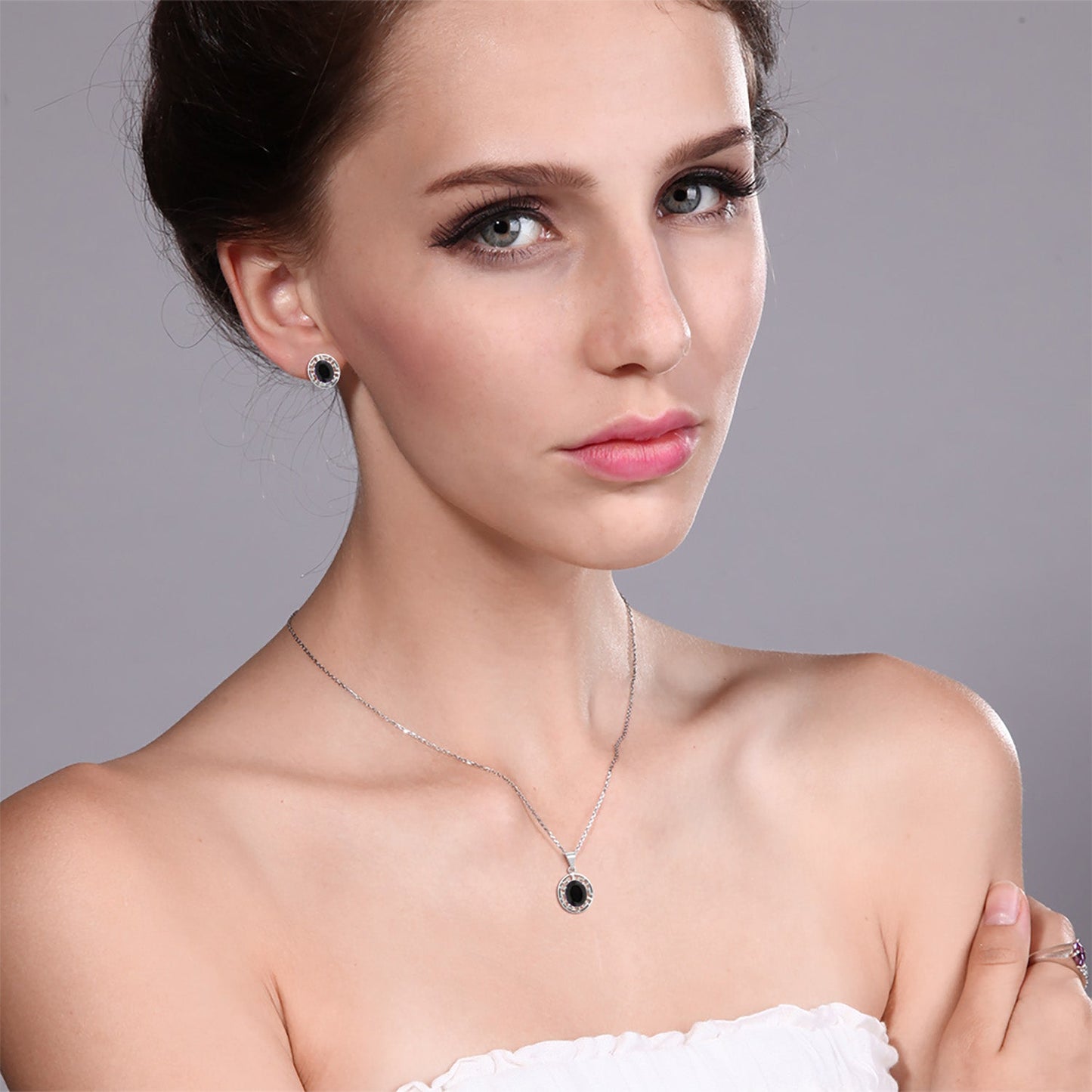 925 Sterling Silver 10X8MM Oval Gemstone Birthstone Greek Key Pendant and Earrings Jewelry Set For Women | With 18 Inch Silver Chain