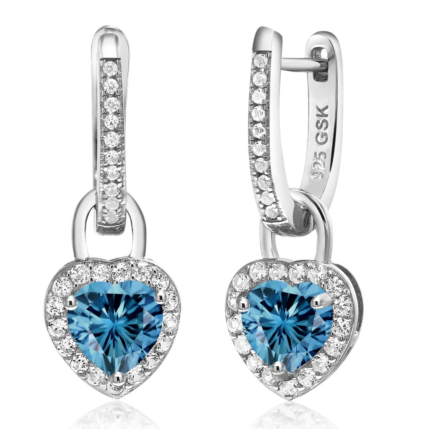 6MM Heart Shape Gemstone Birthstone and White Created Sapphire Heart Earrings | 925 Sterling Silver | Drop Dangle Earrings for Women