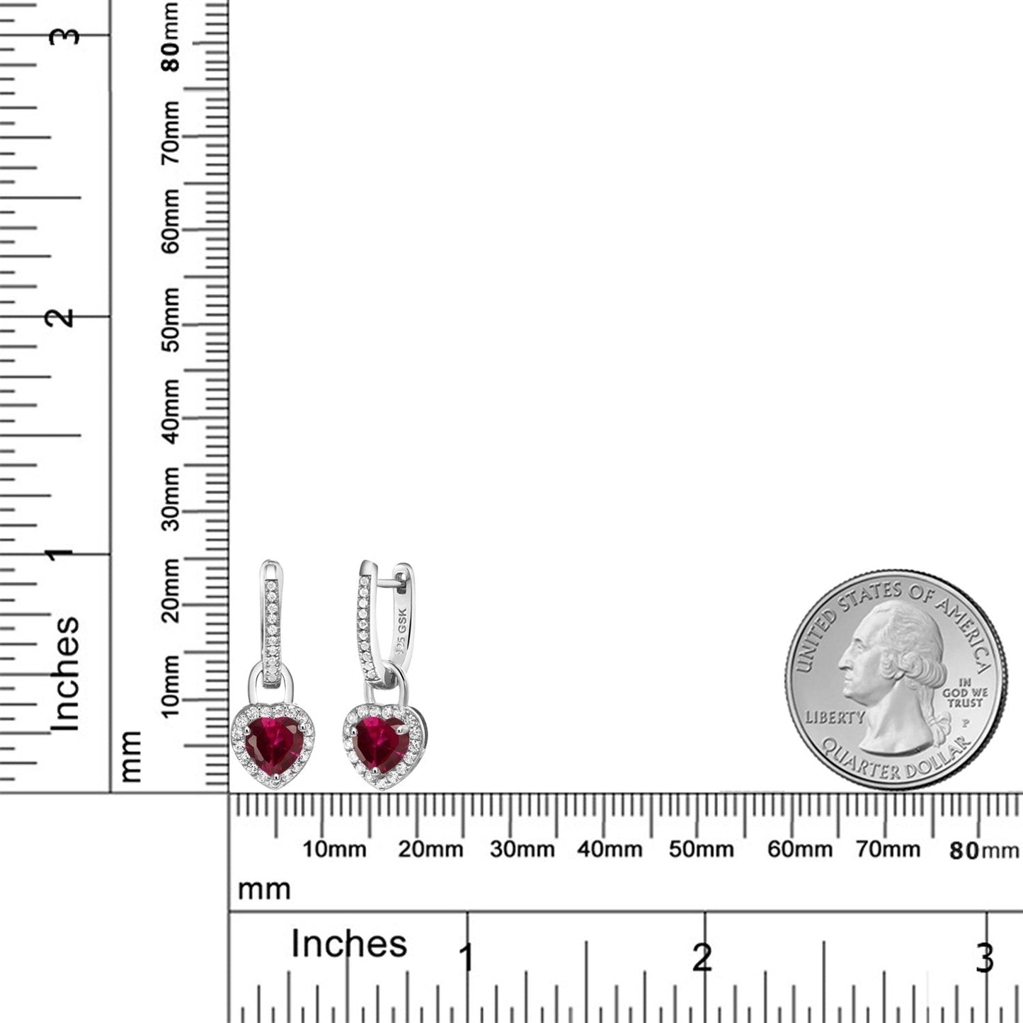 6MM Heart Shape Gemstone Birthstone and White Created Sapphire Heart Earrings | 925 Sterling Silver | Drop Dangle Earrings for Women