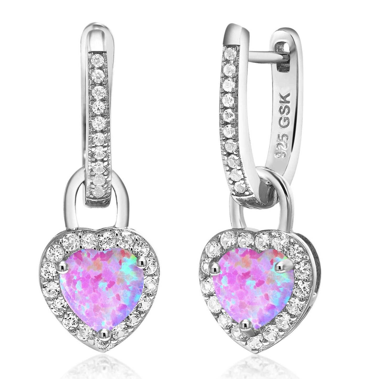 6MM Heart Shape Gemstone Birthstone and White Created Sapphire Heart Earrings | 925 Sterling Silver | Drop Dangle Earrings for Women