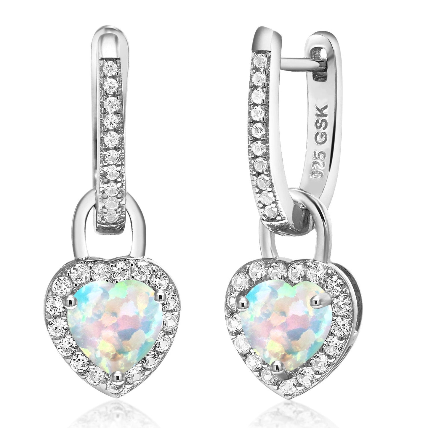 6MM Heart Shape Gemstone Birthstone and White Created Sapphire Heart Earrings | 925 Sterling Silver | Drop Dangle Earrings for Women
