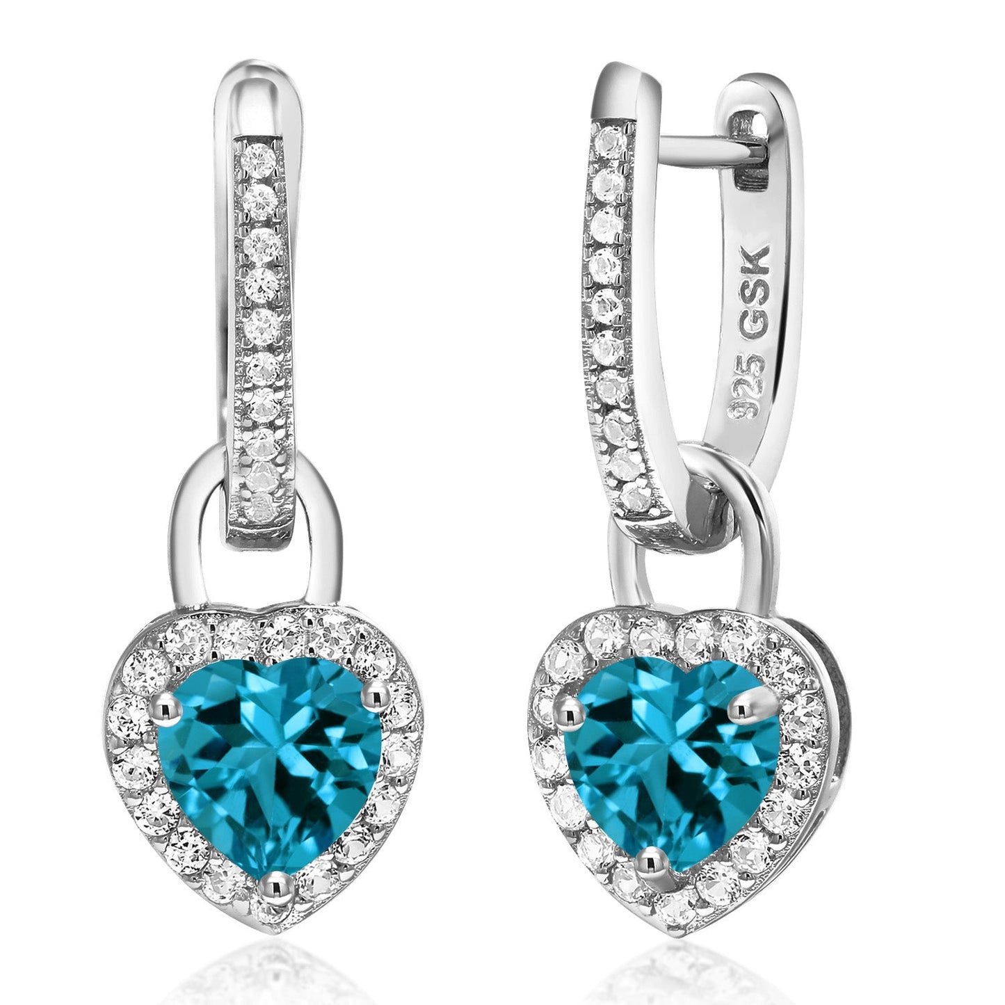 6MM Heart Shape Gemstone Birthstone and White Created Sapphire Heart Earrings | 925 Sterling Silver | Drop Dangle Earrings for Women