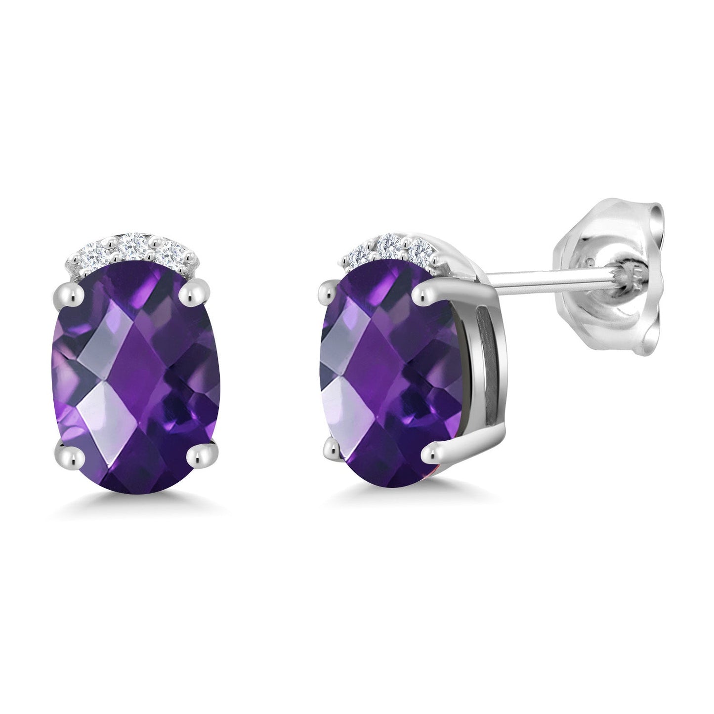 925 Sterling Silver Gemstone Birthstone and White Lab Grown Diamond Stud Earrings For Women | Oval 7X5MM | Fine Jewelry for Her Mom Women Wife
