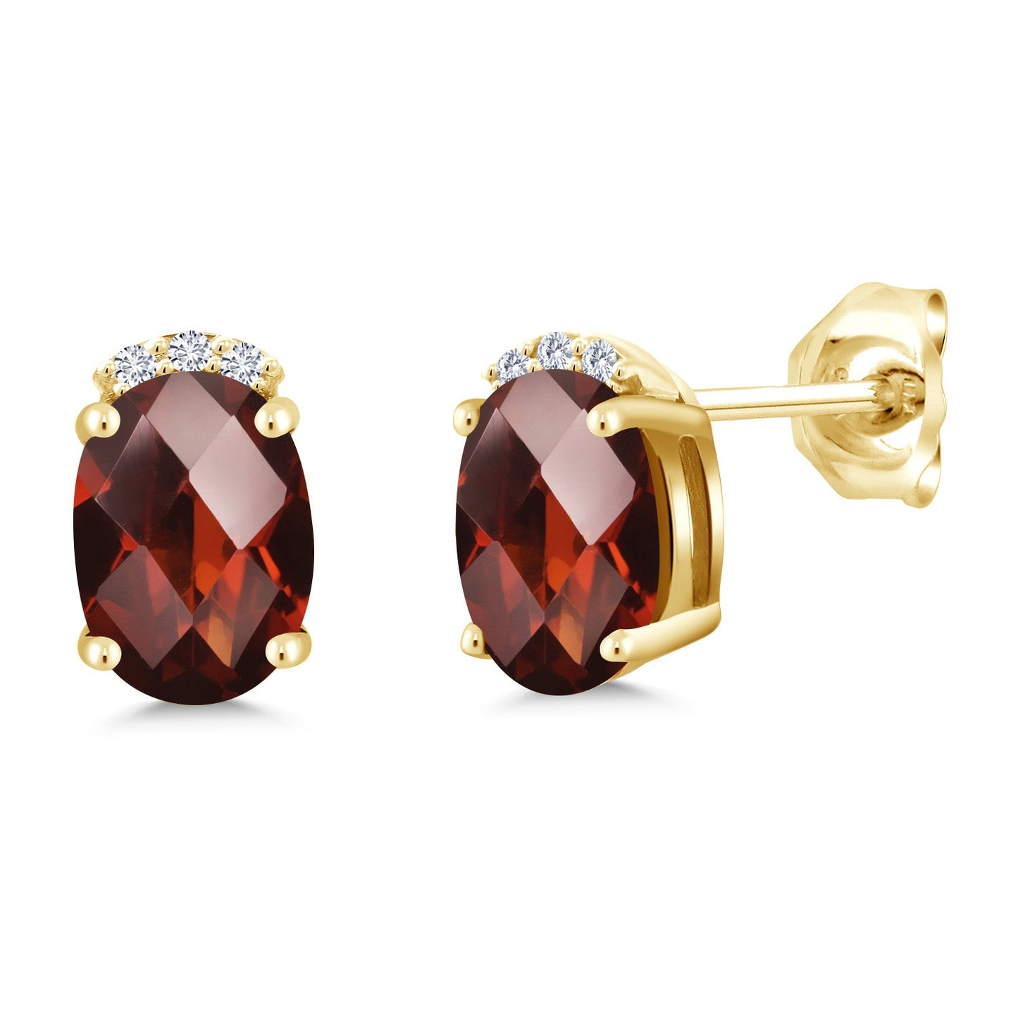 18K Yellow Gold Plated Silver Gemstone Birthstone and Round White Lab Grown Diamond Stud Earrings For Women | Oval 7X5MM | Fine Jewelry for Her Mom Women Wife