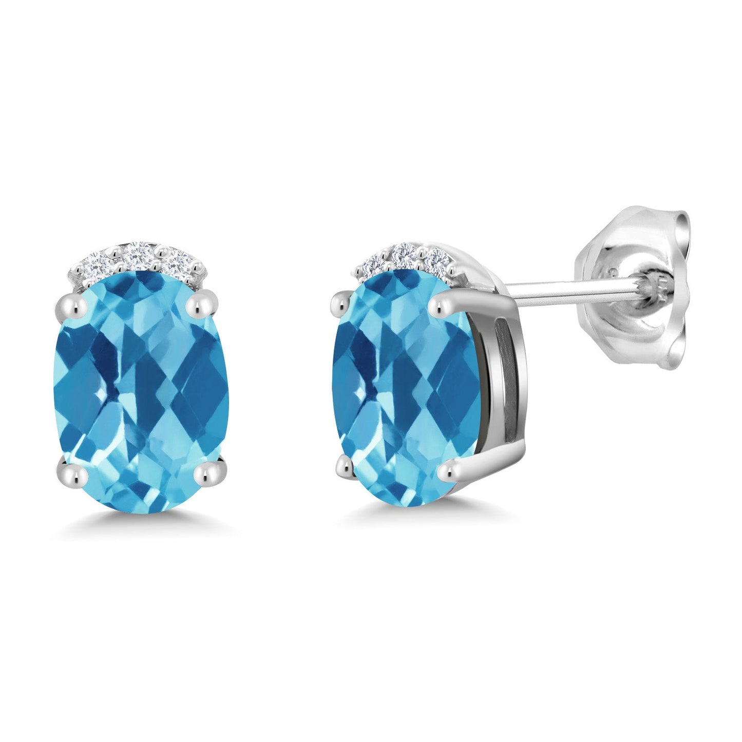 925 Sterling Silver Gemstone Birthstone and White Lab Grown Diamond Stud Earrings For Women | Oval 7X5MM | Fine Jewelry for Her Mom Women Wife