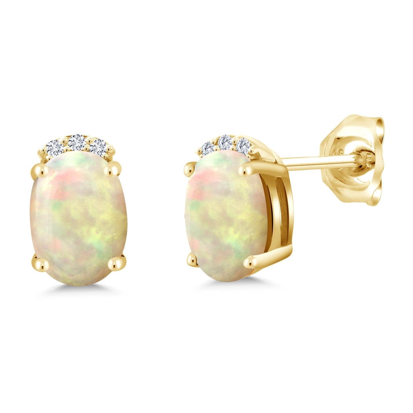 18K Yellow Gold Plated Silver Gemstone Birthstone and Round White Lab Grown Diamond Stud Earrings For Women | Oval 7X5MM | Fine Jewelry for Her Mom Women Wife