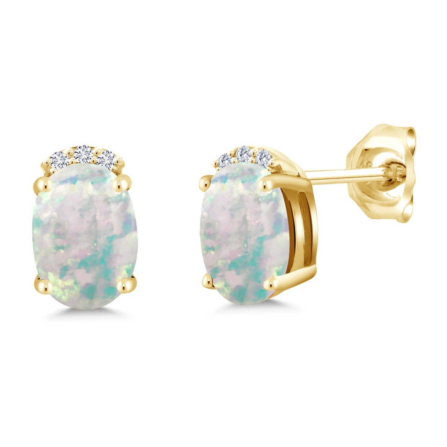 18K Yellow Gold Plated Silver Gemstone Birthstone and Round White Lab Grown Diamond Stud Earrings For Women | Oval 7X5MM | Fine Jewelry for Her Mom Women Wife