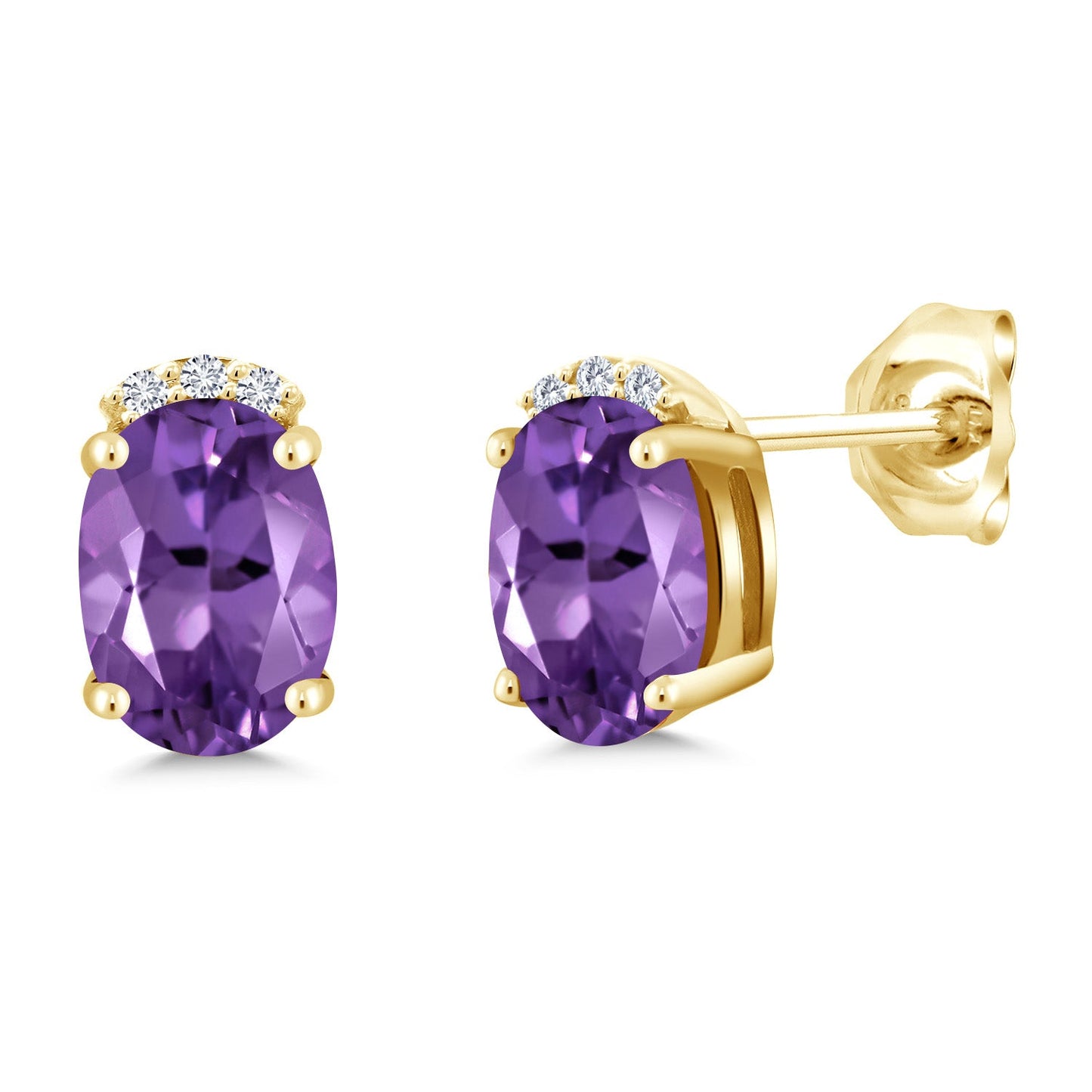 18K Yellow Gold Plated Silver Gemstone Birthstone and Round White Lab Grown Diamond Stud Earrings For Women | Oval 7X5MM | Fine Jewelry for Her Mom Women Wife