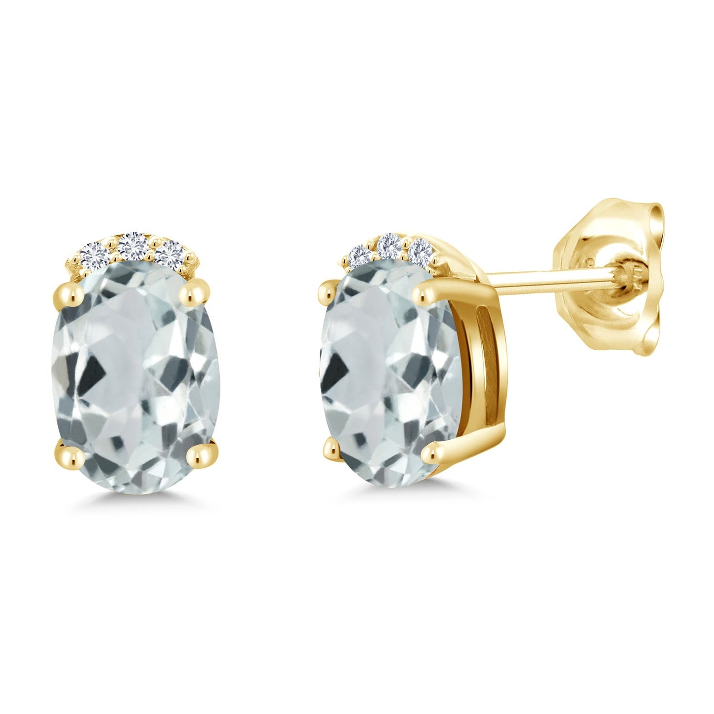 18K Yellow Gold Plated Silver Gemstone Birthstone and Round White Lab Grown Diamond Stud Earrings For Women | Oval 7X5MM | Fine Jewelry for Her Mom Women Wife