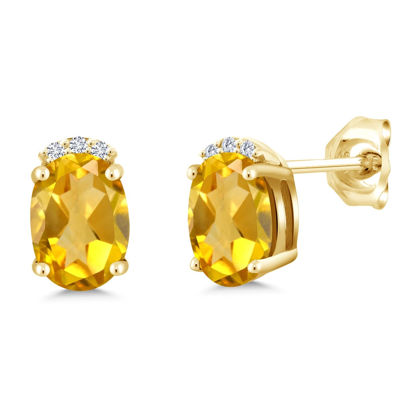 18K Yellow Gold Plated Silver Gemstone Birthstone and Round White Lab Grown Diamond Stud Earrings For Women | Oval 7X5MM | Fine Jewelry for Her Mom Women Wife