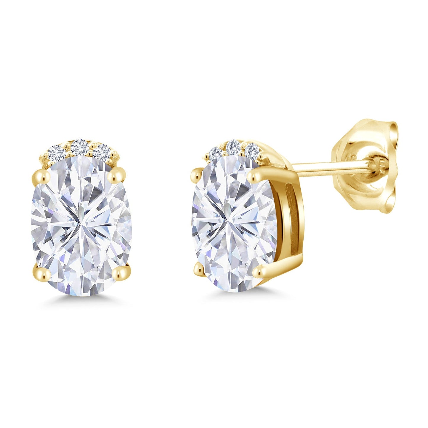 18K Yellow Gold Plated Silver Gemstone Birthstone and Round White Lab Grown Diamond Stud Earrings For Women | Oval 7X5MM | Fine Jewelry for Her Mom Women Wife