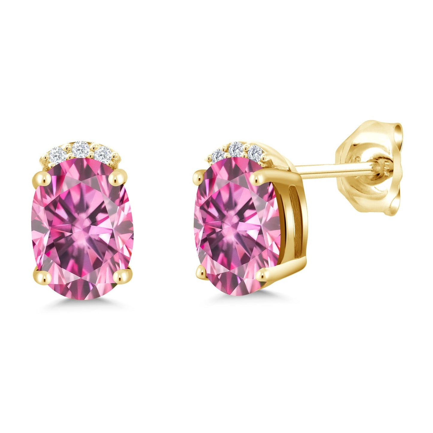 18K Yellow Gold Plated Silver Gemstone Birthstone and Round White Lab Grown Diamond Stud Earrings For Women | Oval 7X5MM | Fine Jewelry for Her Mom Women Wife