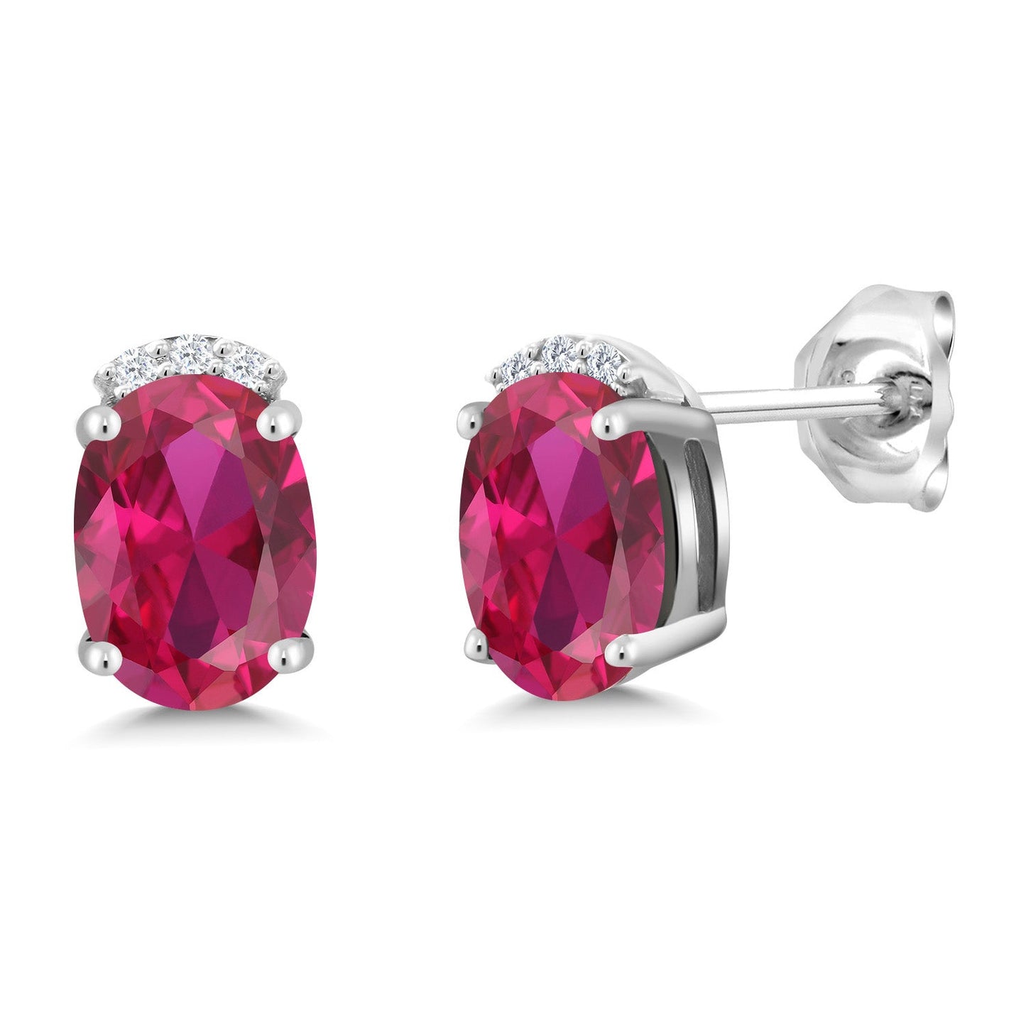 925 Sterling Silver Gemstone Birthstone and White Lab Grown Diamond Stud Earrings For Women | Oval 7X5MM | Fine Jewelry for Her Mom Women Wife