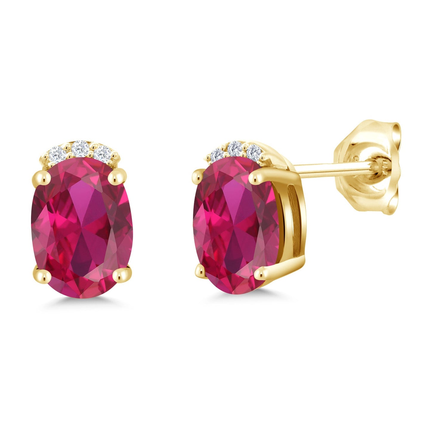 18K Yellow Gold Plated Silver Gemstone Birthstone and Round White Lab Grown Diamond Stud Earrings For Women | Oval 7X5MM | Fine Jewelry for Her Mom Women Wife
