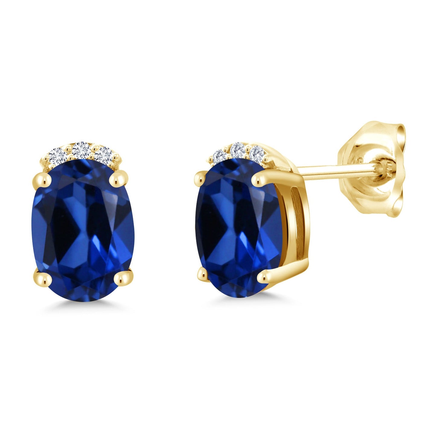18K Yellow Gold Plated Silver Gemstone Birthstone and Round White Lab Grown Diamond Stud Earrings For Women | Oval 7X5MM | Fine Jewelry for Her Mom Women Wife