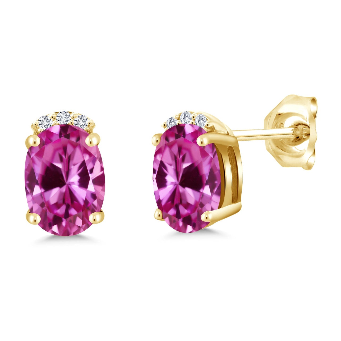 18K Yellow Gold Plated Silver Gemstone Birthstone and Round White Lab Grown Diamond Stud Earrings For Women | Oval 7X5MM | Fine Jewelry for Her Mom Women Wife