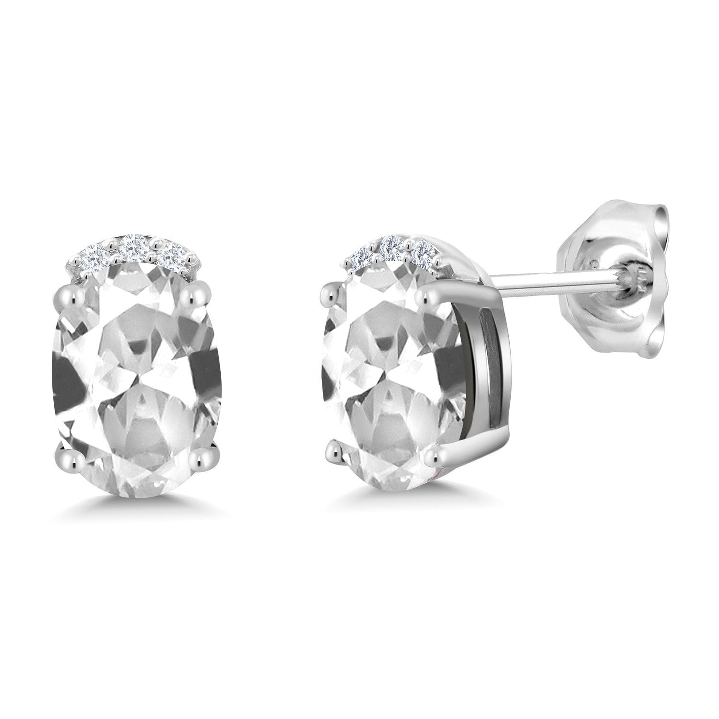 925 Sterling Silver Gemstone Birthstone and White Lab Grown Diamond Stud Earrings For Women | Oval 7X5MM | Fine Jewelry for Her Mom Women Wife