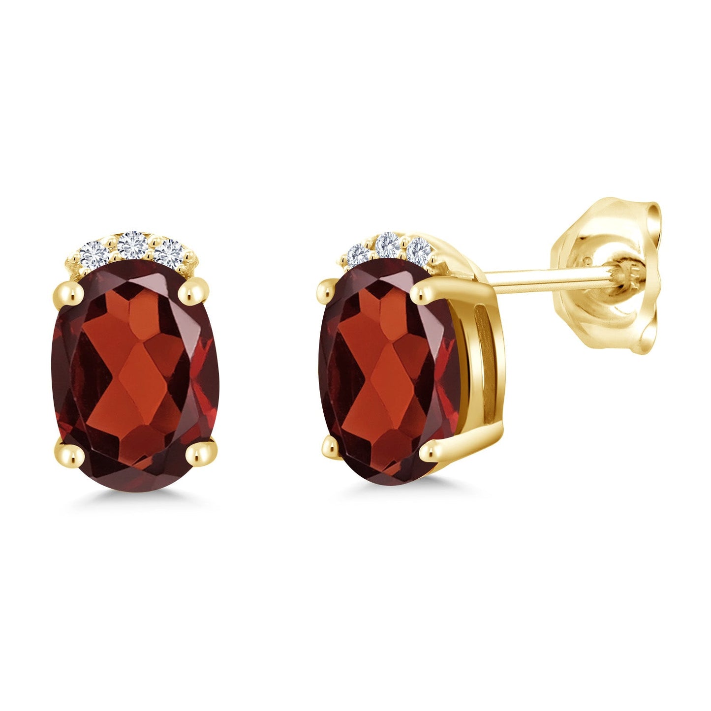 18K Yellow Gold Plated Silver Gemstone Birthstone and Round White Lab Grown Diamond Stud Earrings For Women | Oval 7X5MM | Fine Jewelry for Her Mom Women Wife