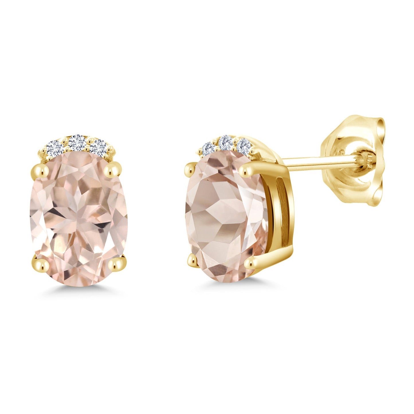 18K Yellow Gold Plated Silver Gemstone Birthstone and Round White Lab Grown Diamond Stud Earrings For Women | Oval 7X5MM | Fine Jewelry for Her Mom Women Wife