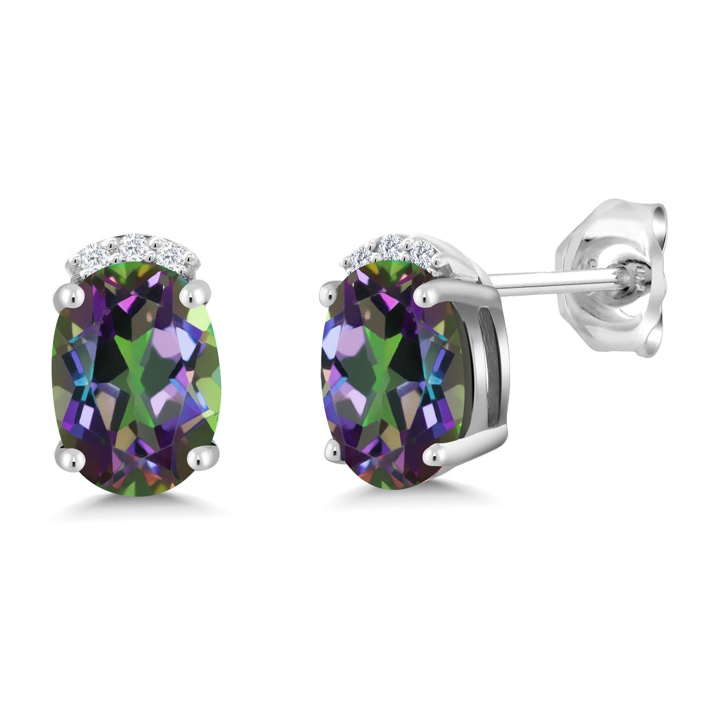 925 Sterling Silver Gemstone Birthstone and White Lab Grown Diamond Stud Earrings For Women | Oval 7X5MM | Fine Jewelry for Her Mom Women Wife