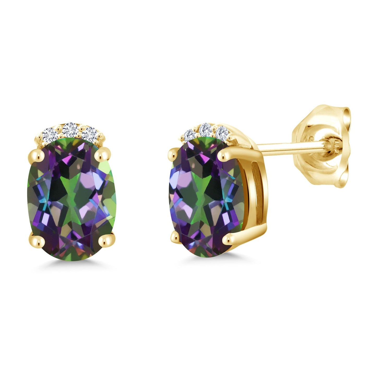 18K Yellow Gold Plated Silver Gemstone Birthstone and Round White Lab Grown Diamond Stud Earrings For Women | Oval 7X5MM | Fine Jewelry for Her Mom Women Wife