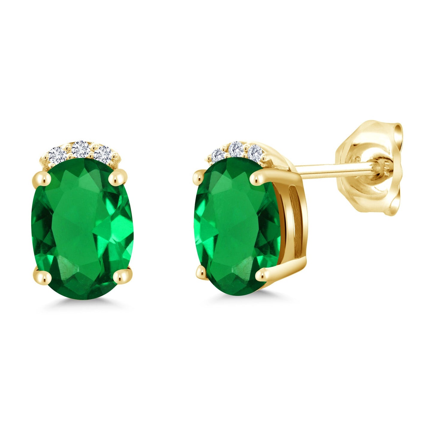 18K Yellow Gold Plated Silver Gemstone Birthstone and Round White Lab Grown Diamond Stud Earrings For Women | Oval 7X5MM | Fine Jewelry for Her Mom Women Wife
