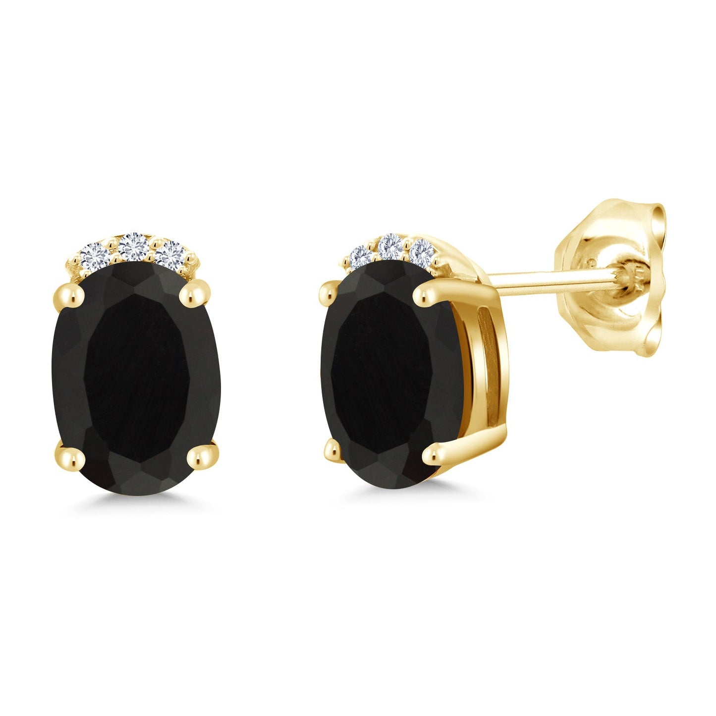 18K Yellow Gold Plated Silver Gemstone Birthstone and Round White Lab Grown Diamond Stud Earrings For Women | Oval 7X5MM | Fine Jewelry for Her Mom Women Wife