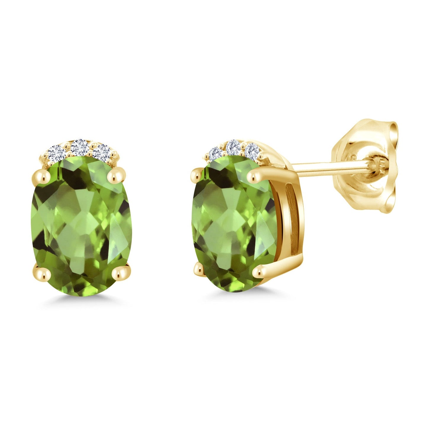 18K Yellow Gold Plated Silver Gemstone Birthstone and Round White Lab Grown Diamond Stud Earrings For Women | Oval 7X5MM | Fine Jewelry for Her Mom Women Wife