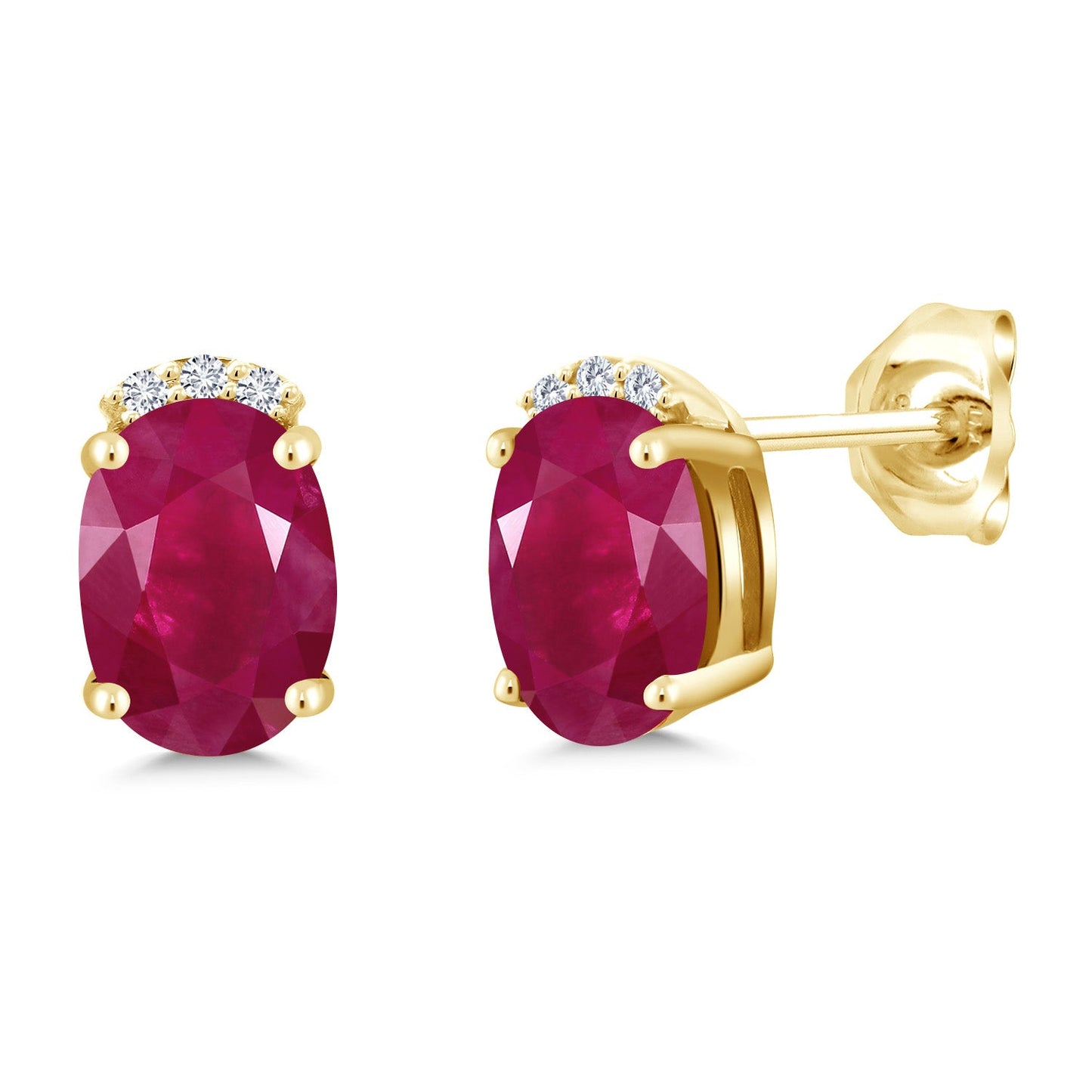 18K Yellow Gold Plated Silver Gemstone Birthstone and Round White Lab Grown Diamond Stud Earrings For Women | Oval 7X5MM | Fine Jewelry for Her Mom Women Wife