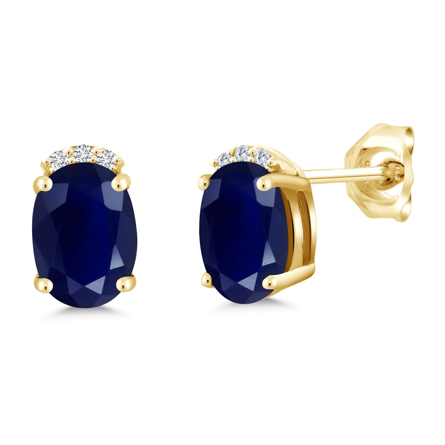 18K Yellow Gold Plated Silver Gemstone Birthstone and Round White Lab Grown Diamond Stud Earrings For Women | Oval 7X5MM | Fine Jewelry for Her Mom Women Wife
