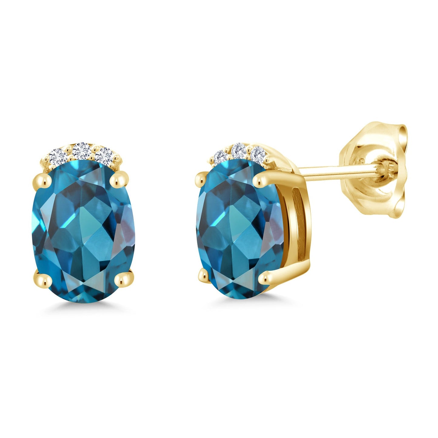 18K Yellow Gold Plated Silver Gemstone Birthstone and Round White Lab Grown Diamond Stud Earrings For Women | Oval 7X5MM | Fine Jewelry for Her Mom Women Wife