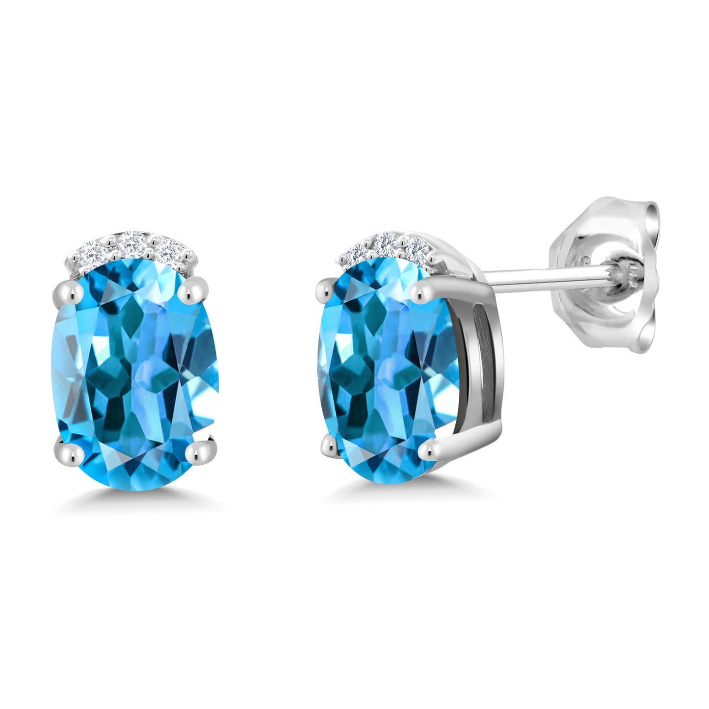 925 Sterling Silver Gemstone Birthstone and White Lab Grown Diamond Stud Earrings For Women | Oval 7X5MM | Fine Jewelry for Her Mom Women Wife
