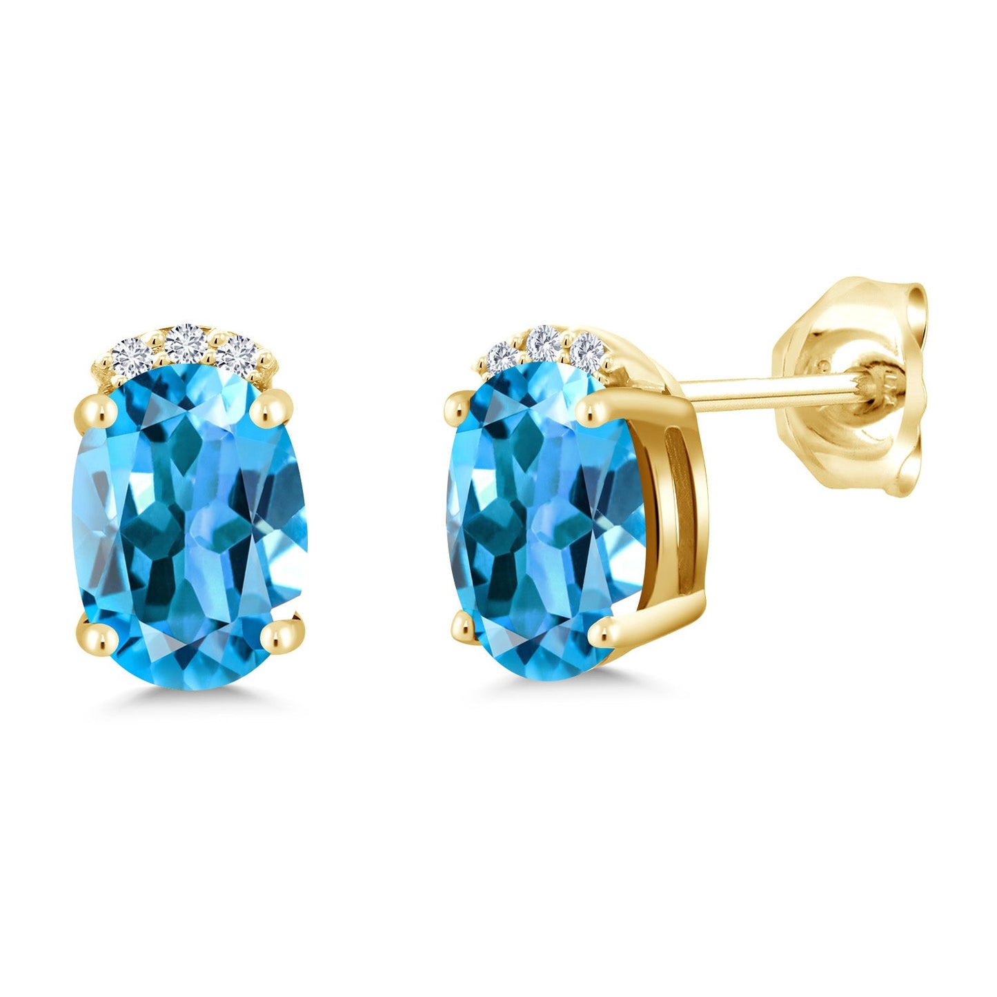18K Yellow Gold Plated Silver Gemstone Birthstone and Round White Lab Grown Diamond Stud Earrings For Women | Oval 7X5MM | Fine Jewelry for Her Mom Women Wife