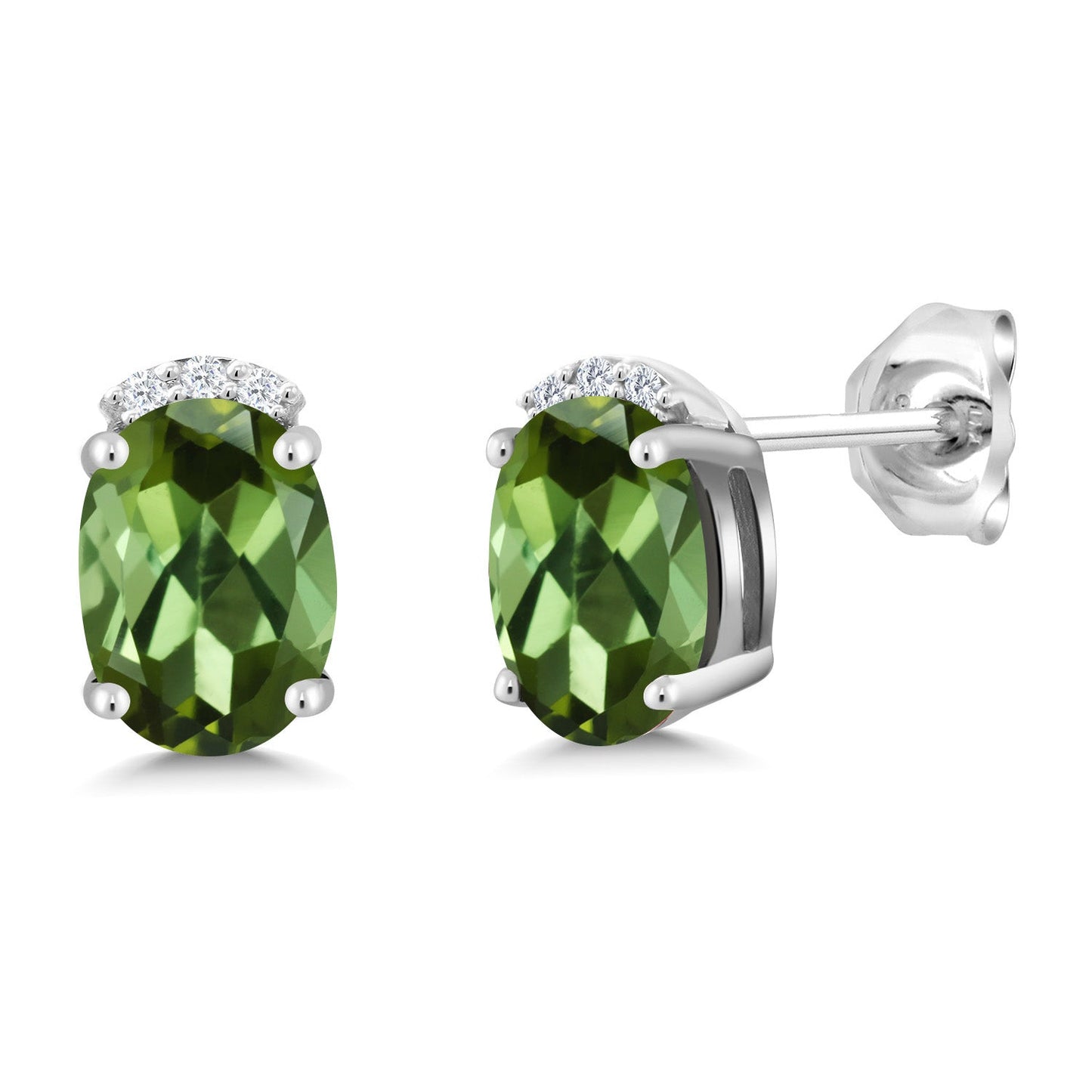 925 Sterling Silver Gemstone Birthstone and White Lab Grown Diamond Stud Earrings For Women | Oval 7X5MM | Fine Jewelry for Her Mom Women Wife