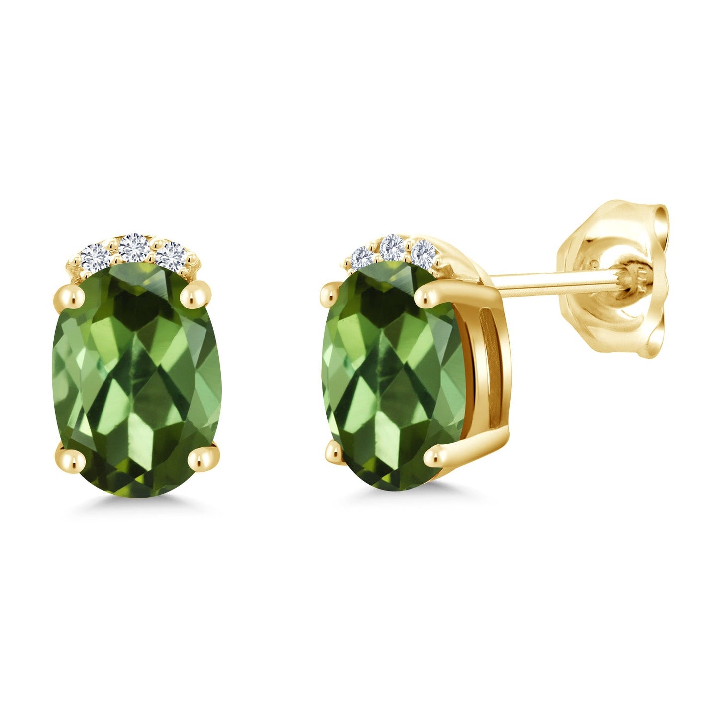 18K Yellow Gold Plated Silver Gemstone Birthstone and Round White Lab Grown Diamond Stud Earrings For Women | Oval 7X5MM | Fine Jewelry for Her Mom Women Wife