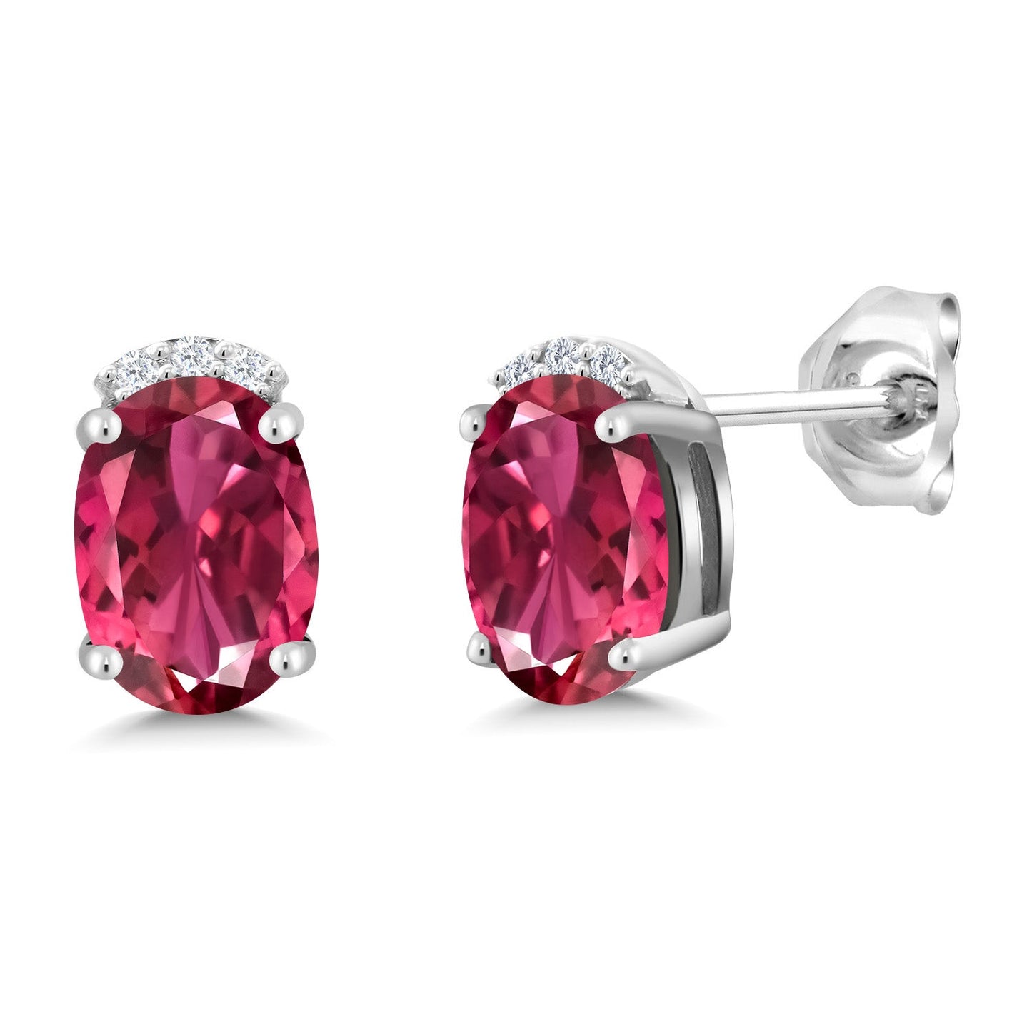 925 Sterling Silver Gemstone Birthstone and White Lab Grown Diamond Stud Earrings For Women | Oval 7X5MM | Fine Jewelry for Her Mom Women Wife