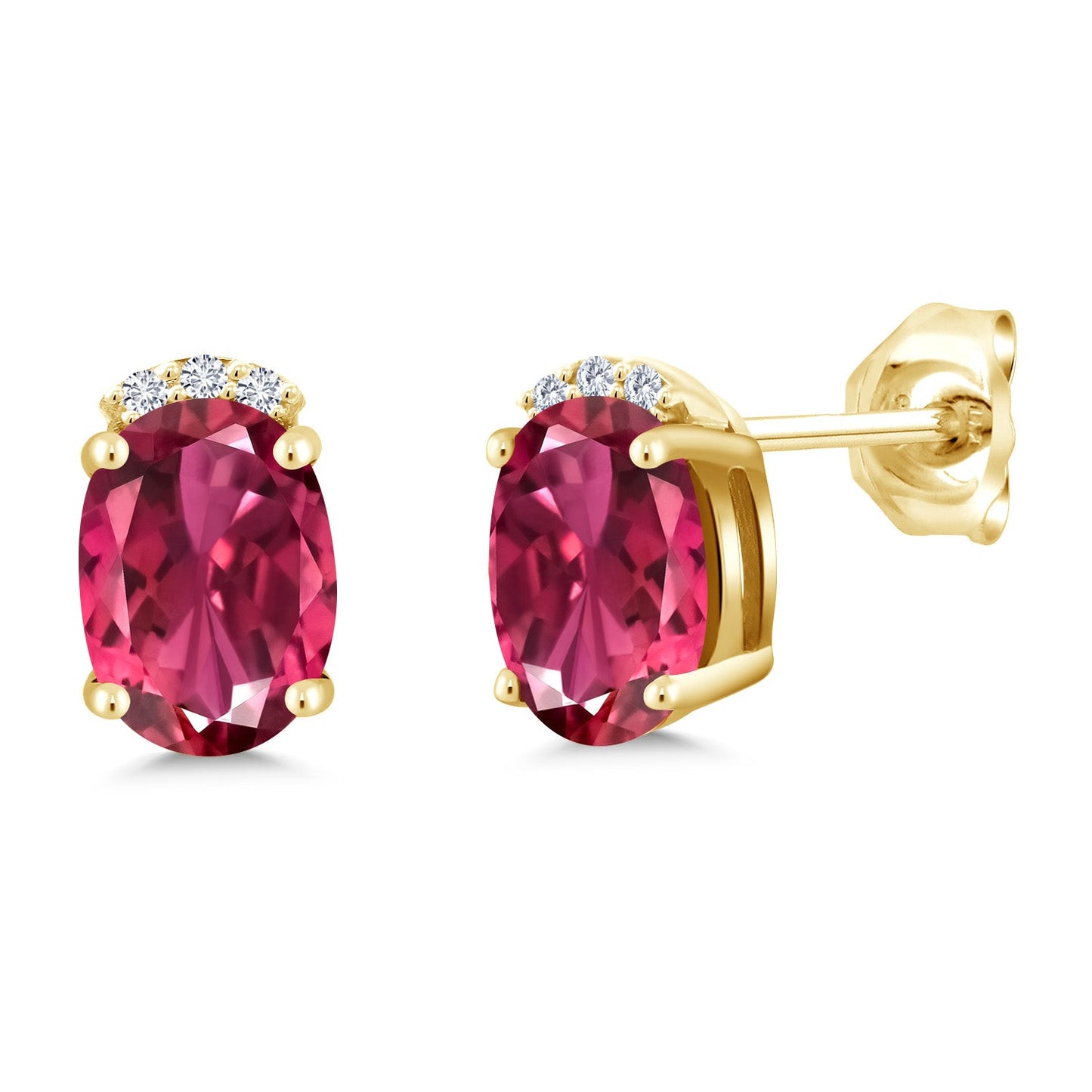 18K Yellow Gold Plated Silver Gemstone Birthstone and Round White Lab Grown Diamond Stud Earrings For Women | Oval 7X5MM | Fine Jewelry for Her Mom Women Wife