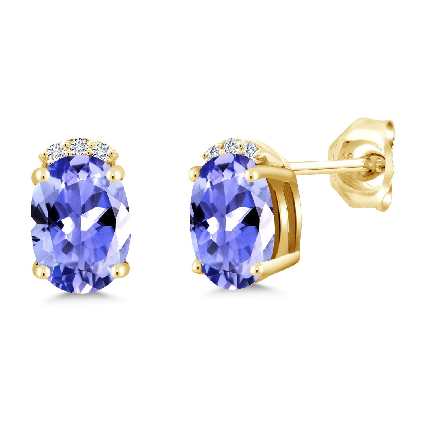 18K Yellow Gold Plated Silver Gemstone Birthstone and Round White Lab Grown Diamond Stud Earrings For Women | Oval 7X5MM | Fine Jewelry for Her Mom Women Wife