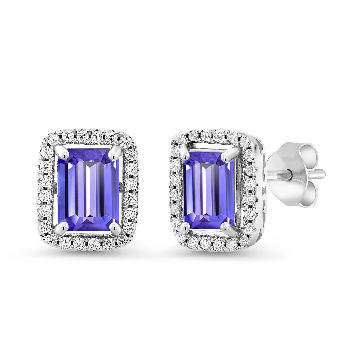 Halo Earring for Women | 925 Sterling Silver | Gemstone Birthstone Earrings | Emerald Cut 8X6MM | Fine Jewelry Gifts for Her Mom Women Wife